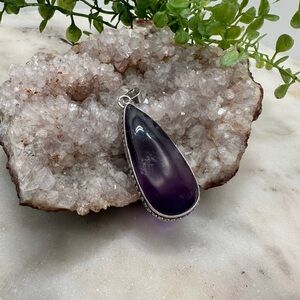 Amethyst Teardrop Dark Purple Pendant Necklace Sterling Silver Plated